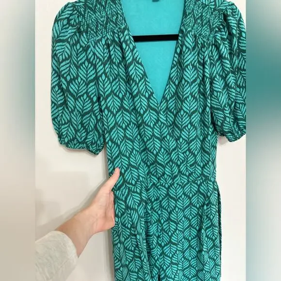 Boden Ruby Jersey Puff Sleeve Tie Waist Romper in Palm Leaf - Size US 6 Tall - Picture 7 of 11